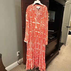 Anthropologie Orange and White Printed Maxi Dress
